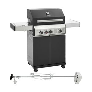 TAINO BLACK 3+1 + Drehspieß-Set Gasgrill mit Seitenbrenner Gasgrill 3 Brenner Matt Schwarz