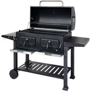 Neuwertig] Holzkohlegrill HHG 863, Grillwagen Standgrill bbq Gartengrill mit Deckel Ablage, Stahl Emaille 110x153x60cm schwarz - black