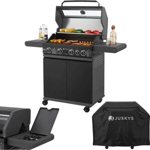 Juskys - bbq Gasgrill Savannah - 4 Brenner und 1 Seitenbrenner - xxl Stahl Gas Grill mit Gusseisen Grillrost, Kochfeld, Unterschrank für Gasflasche