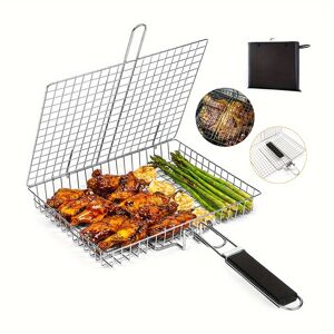 1pc Stainless Steel Foldable And Thickened Barbecue Net Rack With Large Capacity For Grilling Chicken Bbq Grilling Basket With Handle Nonstick Barbecue Grill Basket Tools Grill Mesh