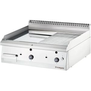 Stalgast Gas-Griddleplatte, verchromt  als Tischgerät, Serie 700 ND - Â½ glatt / Â½ gerillt 800x700x250 mm (BxTxH); 80x70x25 cm (BxTxH); silber