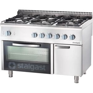 Stalgast Stalgast Edelstahl Gasherd mit 6 Brennern (3,5+2x5+2x7+9), Gas-Backofen GN2/1 und Unterschrank, Serie 700 ND; 120x70x85 cm (BxTxH); silber