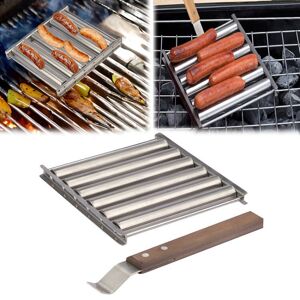 Shoppo Marte Hot Dog Sausage Grill Stainless Steel Wooden Handle BBQ Rack Kitchen Tools(Boxed)