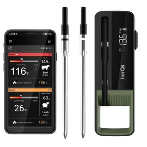 HerQs - Double Max - Grilltermometer - Køkkentermometer, grill, digital, kernetemperatur, kødtermometer, Bluetooth, app, trådløs, termometer