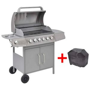 vidaXL gasgrill 6 + 1 grillzoner sølvfarvet