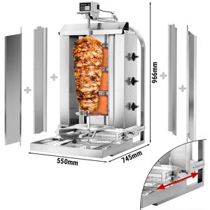 GGM GASTRO - Grill gyros/döner à gaz - Mobile - 3 brûleurs - max. 40 kg - incl. tôle de protection & Portes battantes