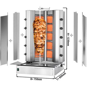 GGM GASTRO - Grill gyros/döner à gaz - forme en V - 5+5 brûleurs - max. 120 kg - Portes battantes incluses