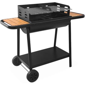 SWEEEK Barbecue noir charbon de bois Lucien noir. récupérateur de cendres. 2 tablettes. 2 grilles de cuisson. L 123 x P 56 x H 97cm - Noir - Publicité