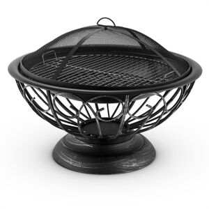 Braséro de jardin Blum feldt Tulip - Foyer de terrasse - Grille barbecue Ø60cm - Pare-étincelles - Charbon ou bois - Acier noir - Noir Antique