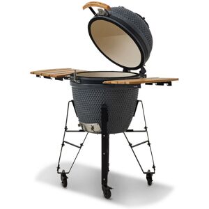 Brasero - Barbecue au charbon de bois en céramique kamado - Haute résistance à la chaleur - Avec Thermomètre, chariot - Tablettes latérales - Gris - Publicité