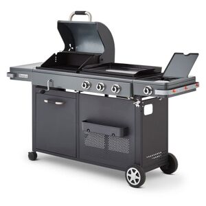 Brasero - Barbecue Bi-Energy Gun Metal xl - Barbecue Charbon et Plancha 60 x 42 cm à gaz avec brûleur latéral -12,95 kw - Gris métallisé - Publicité