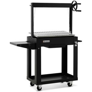 Brasero - Barbecue charbon et bois Galdana - Grille inox en v de 72,5 x 41 cm réglable en hauteur - Grill à manivelle, avec bac à graisses - Poignée - Bac à charbon - Tablette latérale, Noir - Noir - Publicité