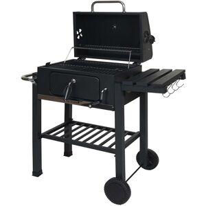 HHG - Chariot à barbecue 862, barbecue au charbon de bois Barbecue bbq gril de jardin avec couvercle étagères, acier, 110x100x51cm noir - black - Publicité