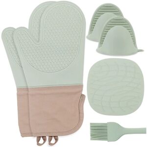 BEIJIYI Gants de Four Silicone Résistant Chaleur - Set de 6 Gants de Cuisine en Silicone, Anti Chaleur pour Barbecue Cuisson(Vert Menthe - Publicité