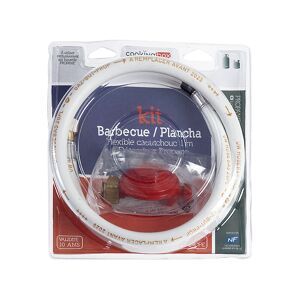 BRASERO Favex - Kit Barbecue et Plancha propane - Flexible 1m 10 ans + dét. Propane - Rouge/Blanc - Publicité