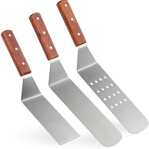 Spatule barbecue, set de 3, grill, hamburgers, cuisine, acier inoxydable, manche en bois, brun rouge - Relaxdays - Publicité