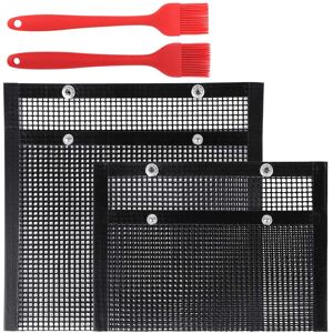 SERBIA Sacs de Cuisson en Maille pour Grill/Barbecue d'extérieur – Robustes, Anti-adhésifs, réutilisables et faciles à Nettoyer –2227cm+2414cm+1 brosse en silicone fendue, Le Noir - Publicité