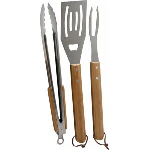 Campingaz - Set de 3 ustensiles Barbecue Pince Fourchette Spatule Manche bois 17 x 47 x 3,8 cm camping gaz - Publicité