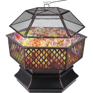 Tlgreen - Brasero Exterieur, Brasero de Jardin avec Grill, Foyer Extérieur, Foyer de Chauffage/Barbecue, avec Filet de Protection, Grill au Charbon & Poker, pour Jardin Terrasse Plage - 76 x 76 x 63 cm - Publicité