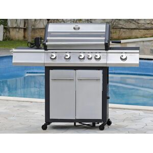 Vente unique Barbecue a gaz avec 4 bruleurs 1 rechaud lateral et 1 rotissoire 148x56x121 cm ROASTY