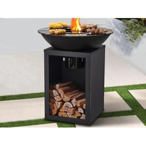 Vente unique Barbecue plancha brasero a charbon et bois avec rangement L80 x l80 x H95 cm noir IGNOS