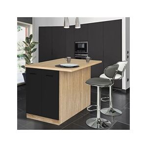 ID Market Ilot central IVO 120 cm bois façon hêtre portes noires avec plan de travail - Publicité