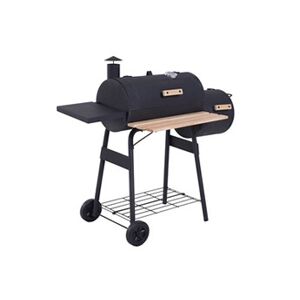 Outsunny Barbecue à charbon fumoir BBQ grill smoker sur pied avec couvercle, roulettes, thermomètre, étagères acier laminé à froid noir - Publicité