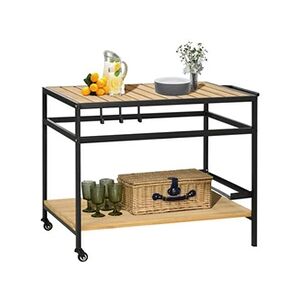 Outsunny Desserte de jardin chariot pour plancha barbecue en bois et métal avec 2 étagères et 3 crochets - 107 x 65 x 80 cm noir naturel - Publicité