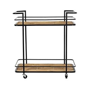 Pegane Chariot de service, desserte en bois de rotin naturel et métal noir -longueur 68 x profondeur 37,50 x hauteur 70,5 cm -- - Publicité