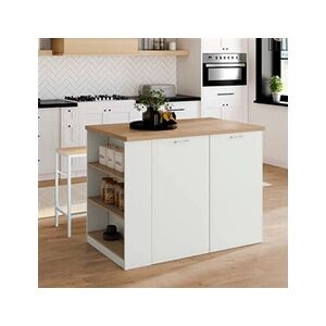 ID Market Ilot central TIBO 120 cm bois blanc avec plan de travail façon hêtre - Publicité