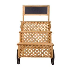 Pegane Chariot, meuble de présentation en bois avec 3 plateaux coloris naturel - Longueur 70 x Profondeur 71 x Hauteur 116 cm - - - Publicité