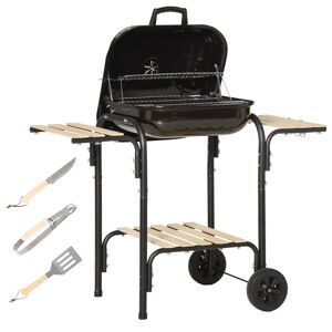 Outsunny Barbecue à charbon BBQ avec 2 roues, ustensiles, couvercle et étagères dim. 113L x 62l x 97H cm - métal émaillé noir