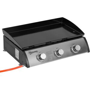 Outsunny Plancha gaz barbecue à gaz  en acier inox 3 brûleurs 9 kW antiadhésive grande surface de gril 61 x 35,5 cm   Aosom France