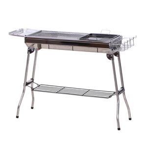 Outsunny Barbecue à Charbon Pliable Portable BBQ Grill sur Pied avec étagères + Grille + Plaque Cuisson dim. 104L x 33l x 70H cm Acier INOX.