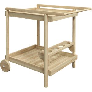 Outsunny Desserte de jardin chariot pour plancha barbecue en bois avec poignée 2 plateaux et porte-bouteilles naturel