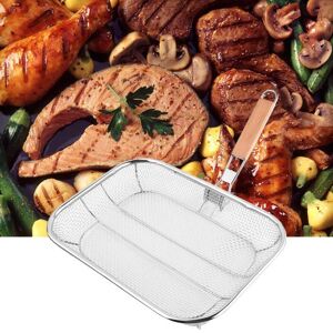 Panier à grillades pour barbecue, poignée en bois pliable en acier inoxydable, même trou de chauffage, panier de barbecue Portable et sûr - Publicité