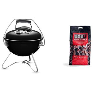 Weber Barbecue à Charbon Portable Smokey Joe Premium 37cm Couvercle Verrouillable et Transportable, Pieds Pliants en Acier & Briquettes de Charbon Sac 8 kg Charbon de Bois pour Barbecues - Publicité