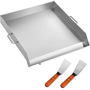 Chrisun Plancha Inox Barbecue à Charbon de Bois 46 x 40 x 8,6 cm Plaque Fonte en Acier Inoxydable Plancha à Gaz Plaque de Cuisson à Plat Extérieur Rainure à Graisse 6 KG 2 Pelles pour Four Restaurant - Publicité