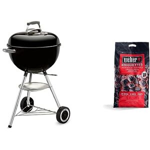 Weber Barbecue à Charbon Classic Kettle 47 cm Barbecue à Couvercle, Thermomètre Intégré & Briquettes de Charbon Sac 8 kg Charbon de Bois pour Barbecues  Combustible BBQ - Publicité