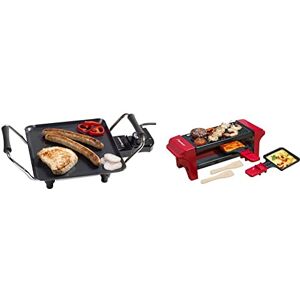 Bestron Plancha/Plaque de cuisson teppanyaki électrique antiadhésive, 21 x 21 cm, 1000 W, Noir & Mini Gril raclette, Pour 1 à 2 personnes, Revêtement anti-adhésif, 350 W, Rouge/Noir - Publicité