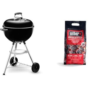 Weber Barbecue à Charbon Bar-B-Kettle, 47 cm Grill avec Couvercle, Support Trépied et Roues & Briquettes de Charbon Sac 4 kg Charbon de Bois pour Barbecues  Combustible BBQ - Publicité