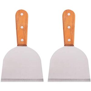 BESTOMZ Plancha Lot de 2 spatules en acier inoxydable avec manche en bois pour mannskost Barbecue à crêpes Pizza Steak Manche en bois - Publicité