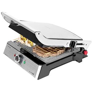 Cecotec Grill électrique Rock’nGrill Pro. Revêtement en Rockstone, Palteaux amovibles et réversibles, Ouvre 180º, Surface 34 x 23cm, Acier inoxydable - Publicité