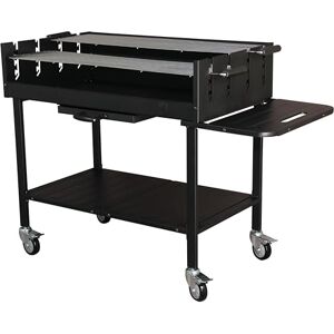 Metro Barbecue DELUXE au charbon de bois sur roulettes, 137x68x94 cm, acier/acier inoxydable, avec couvercle et table d'appoint, noir - Publicité