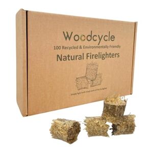 Woodcycle Lot de 100 allume-feux écologiques en bois recyclé naturel pour poêle à bois, feu ouvert, barbecue, four à pizza, charbon de bois, barbecue, poêle à bois - Publicité