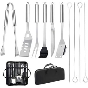 Teenza Ensemble d'ustensiles pour barbecue en acier inoxydable Accessoires professionnels pour barbecue Kit d'outils pour barbecues pratiques en plein air Camping pique-nique avec étui portable (11 pièces) - Publicité