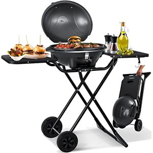 KESSER ® Gril électrique   Gril de table 2 en 1   Barbecue sur gril avec couvercle et pieds   2400 watts maximum   Pliable   Thermomètre   Revêtement antiadhésif   Plaque pour grillade   noir - Publicité