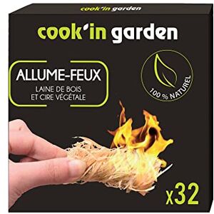 Cook'in garden , FL400, Boïte 32 Allume-Feux pour Barbecue, Cheminée, Poêle, Brasero Laine de Bois, Naturel et Inodore, Allumage Facile, Certifié 100% FSC - Publicité