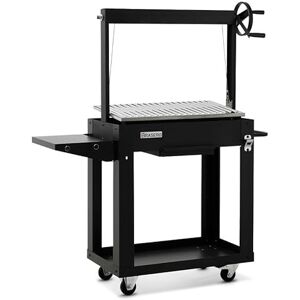 BRASERO Barbecue charbon et bois Galdana Grille inox en V de 72,5 x 41 cm réglable en hauteur Grill à manivelle, avec bac à graisses Poignée Bac à charbon Tablette latérale, Noir - Publicité