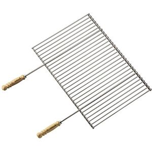 Barbecook grille de barbecue rectangulaire avec poignées, professionnelle en chrome et bois, accessoire barbecue, 58.5x40cm, Argent - Publicité